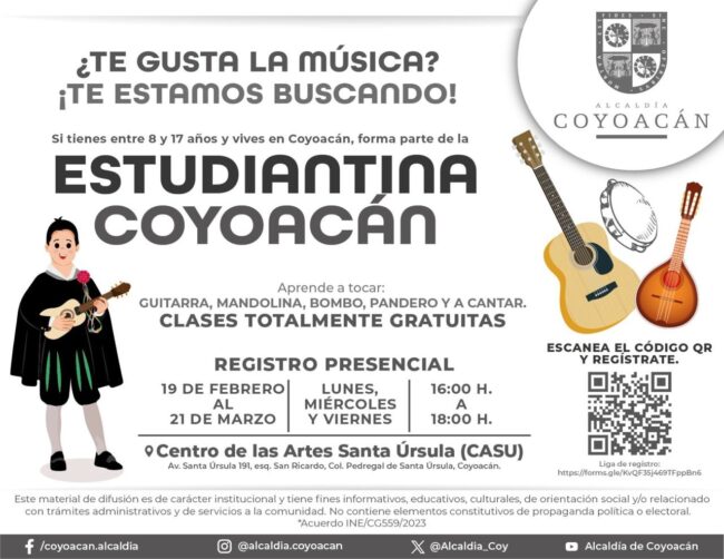 Invitan a integrarse a la Estudiantina de Coyoacán