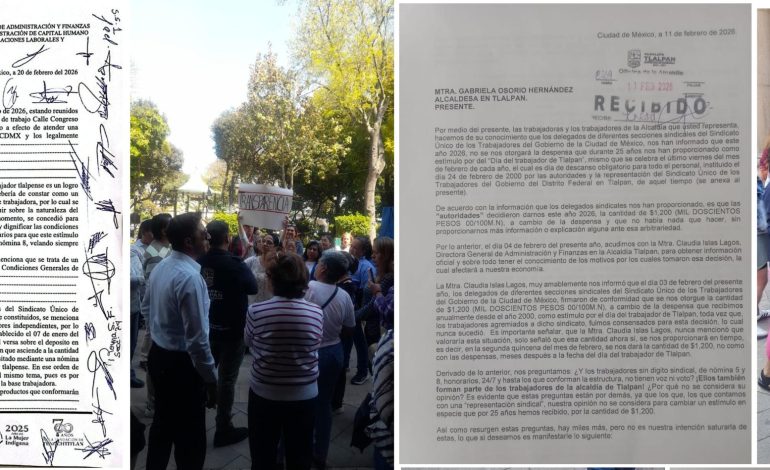 Trabajadores de Tlalpan exigen a alcaldesa Osorio sus 2 millones de pesos