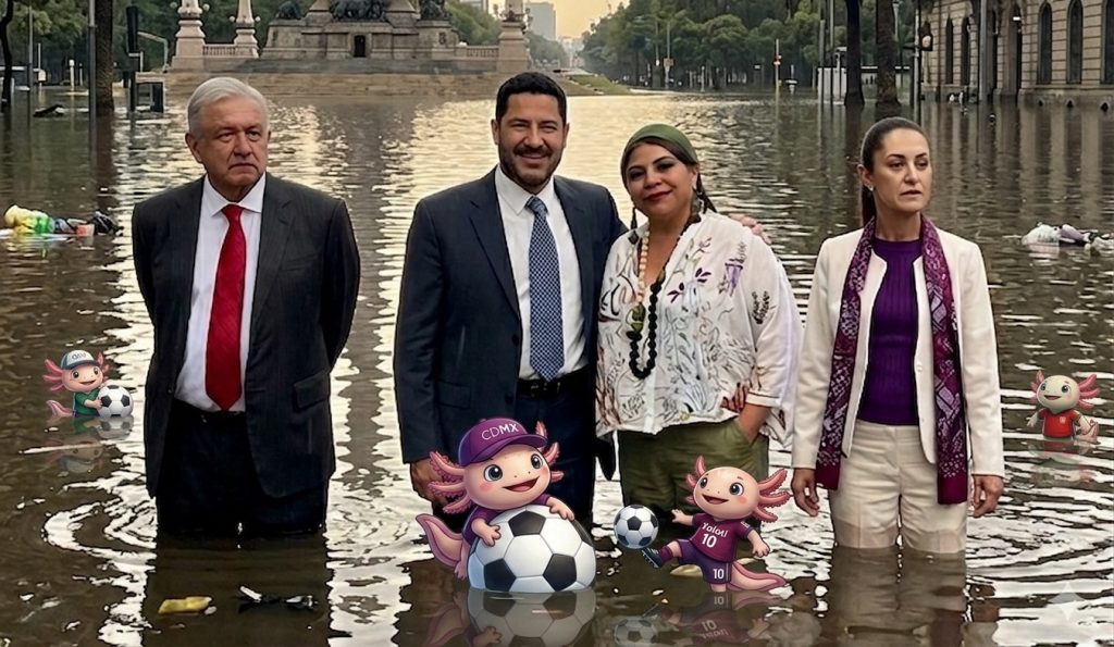 Ni los gobiernos federal de AMLO ni de Sheinbaum, ni las etapas en el GCDMX de la propia Sheinbaum y de Martí Batres se ocuparon de iniciar obra alguna con motivo del Mundial de futbol. Le dejaron todo a Clara Brugada, que hizo lo que pudo. FOTOS: Archivo - IMAGEN: modificación con IA Gemini